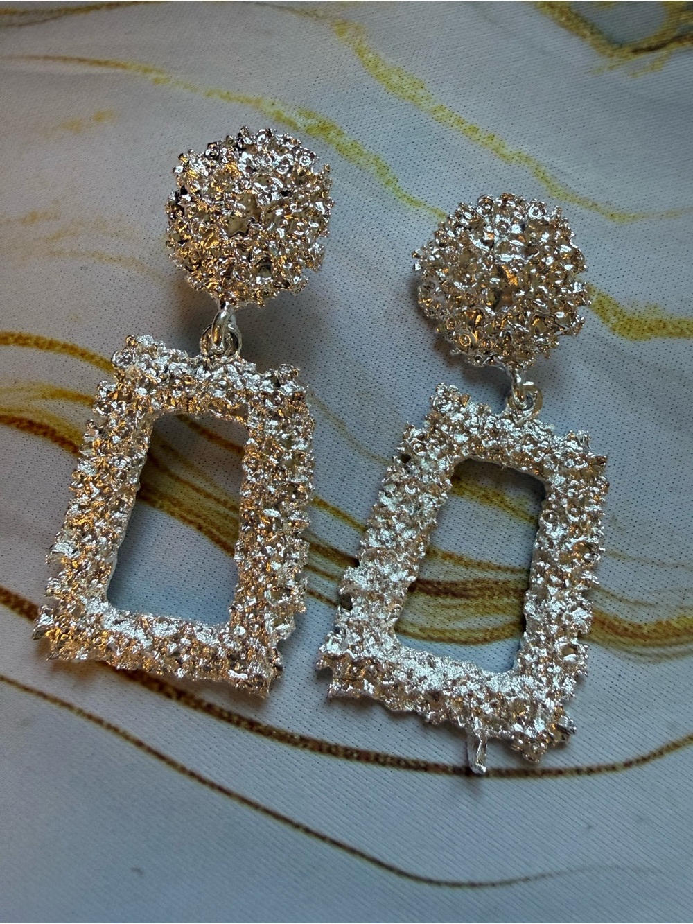 Silver Textured Drop Earrings - Women Jewelry